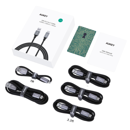 5-Pack AUKEY Nylon USB 3.0 to USB-C Cable, Black