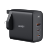 شاحن AUKEY Omnia Mix بقوة 90 واط PD، يدعم تقنية GaN، بثلاثة منافذ (USB-C وUSB-A)، تصميم أنيق بالأسفل.